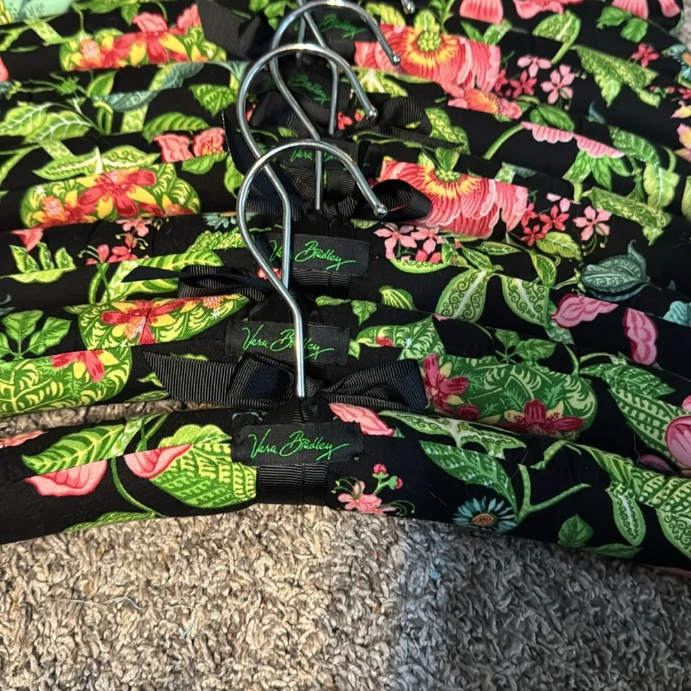 Vera Bradley Black Floral Padded Velvet Hangers - Pink & Green Print (Set)